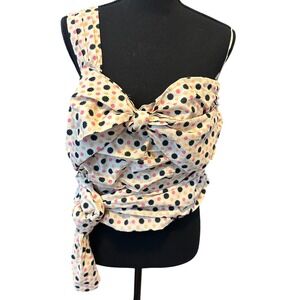 Maeve Anthropologie One Shoulder Bow Wrap Top Starburst Print Pink Cream Size 14